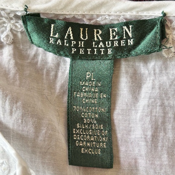 Lauren Ralph Lauren White Embroidered Cotton & Silk Blouse Women’s Petite Large - Picture 5 of 5